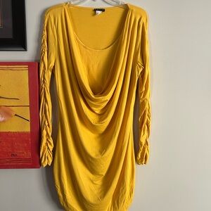 VENUS Yellow Long Sleeve Draped Dress NWOT